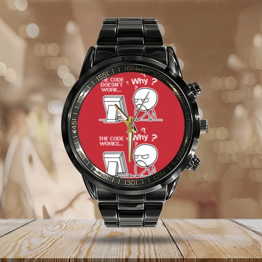 Discover Funny Programmer Code Works Why Meme Calendar Steel Band Watch