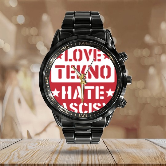 Discover 23NO006 - love tekno hate fascism Calendar Steel Band Watch