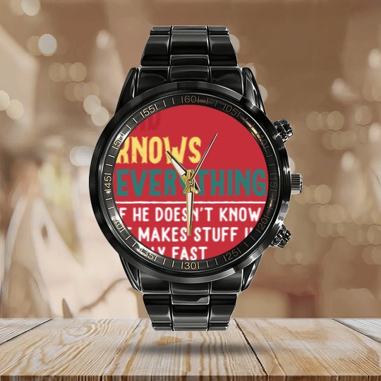 Discover Dad know Everything Fathers day gift for Funny Dad Grandpa Calendar Steel Band Watch