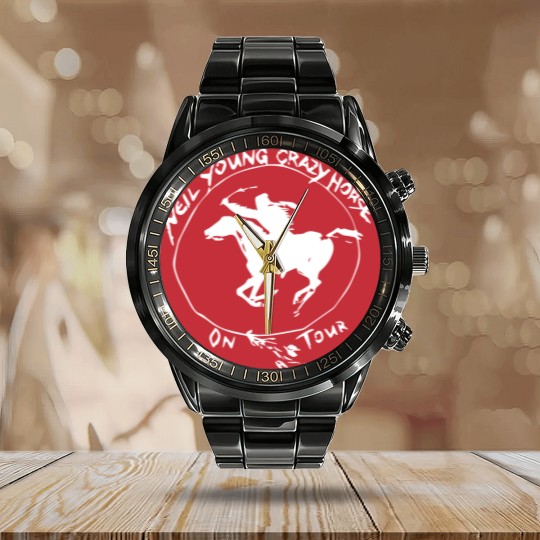 Discover Unisex // Neil Young // Crazy Horse // Short Sleeve Calendar Steel Band Watch