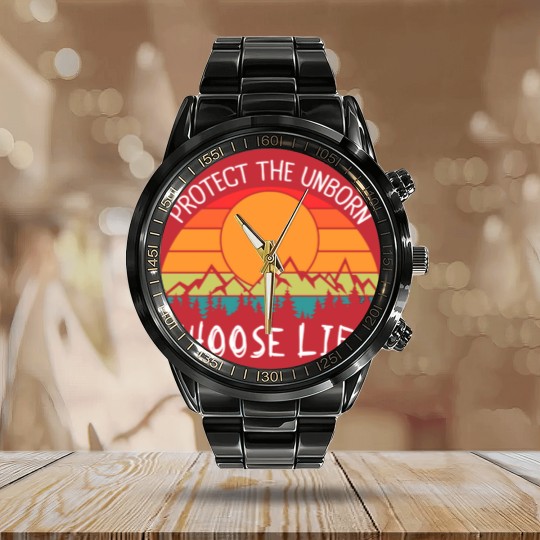 Discover Pro-Life, Protect The Unborn Choose Life Calendar Steel Band Watch