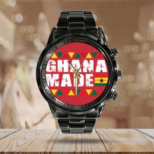 Discover Ghana Made Black Star Country Flag Calendar Steel Band Watch