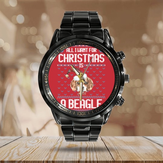 Discover All I want for Christmas is a beagle Calendar Steel Band Watch