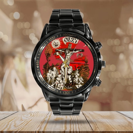 Discover Vintage 1991 Ozzy Osbourne Cross Graphic Calendar Steel Band Watch