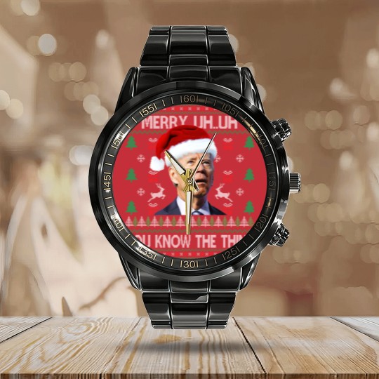 Discover Ugly Christmas Biden Merry Uh Uh You Know The Thing Calendar Steel Band Watch