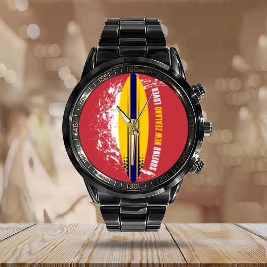 Discover Surfing New Zealand Lover Calendar Steel Band Watch