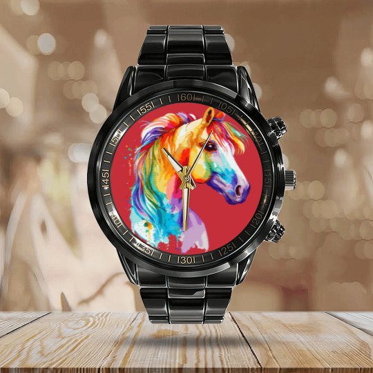Discover Watercolor Horse Pony Colorful Pet Ponys Lover Calendar Steel Band Watch