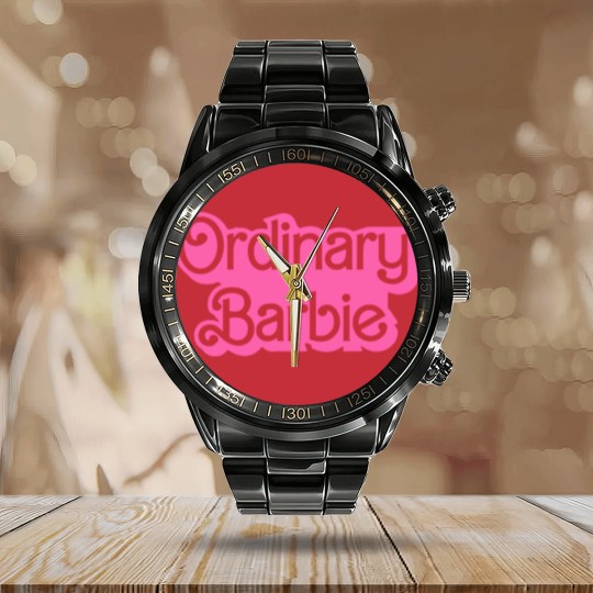 Discover Ordinary Barbie Unisex Calendar Steel Band Watch Jersey Short Sleeve Calendar Steel Band Watch in White and Barbie Pink