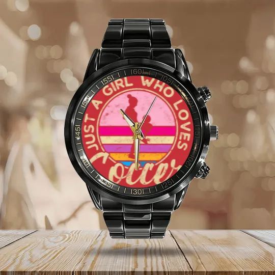 Discover just a girl who loves soccer women retro vintage soccer t Calendar Steel Band Watch