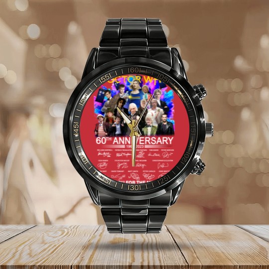 Discover Doctor Who 60th Anniversary 1963-2023 Signature Thank You Calendar Steel Band Watch