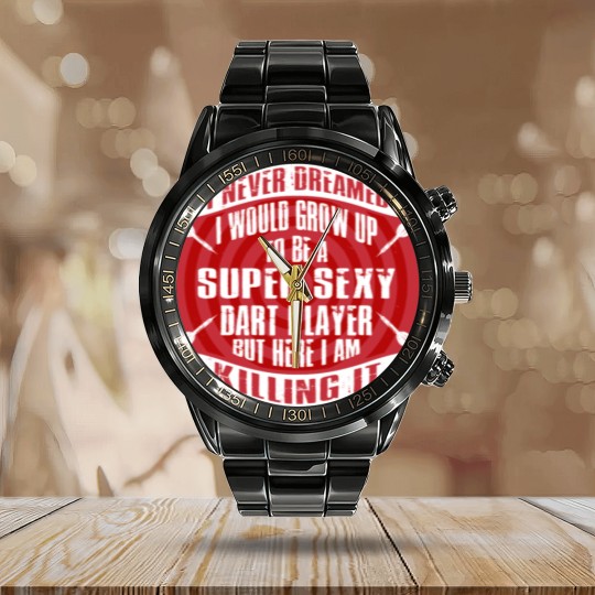 Discover Super Sexy dart player 2 Calendar Steel Band Watch