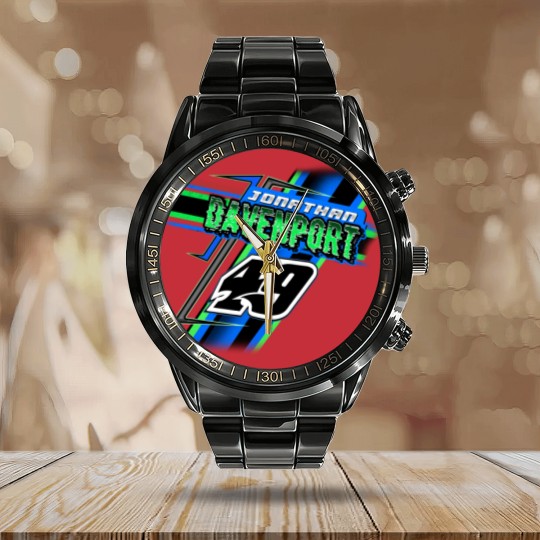 Discover Jonathan Davenport Late Model Dirt Track Blue Racing Graphic Calendar Steel Band Watch