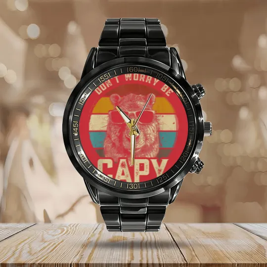 Discover Capybara Dont Be Worry Be Capy funny animal Capybara Lover Calendar Steel Band Watch