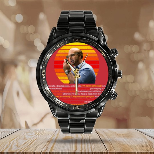 Discover Tom Cruise as Les Grossman from Tropic Thunder - Curse filled Rant Calendar Steel Band Watch