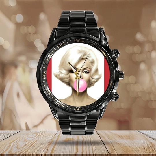 Discover Pink Marilyn Monroe Bubble Gum Calendar Steel Band Watch Calendar Steel Band Watch