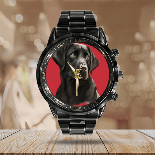 Discover Black Labrador Black Labrador- Black Labrador Head And Shoulders Calendar Steel Band Watch