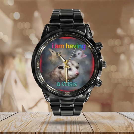 Discover I am having a crisis possum word art Classic Calendar Steel Band Watch