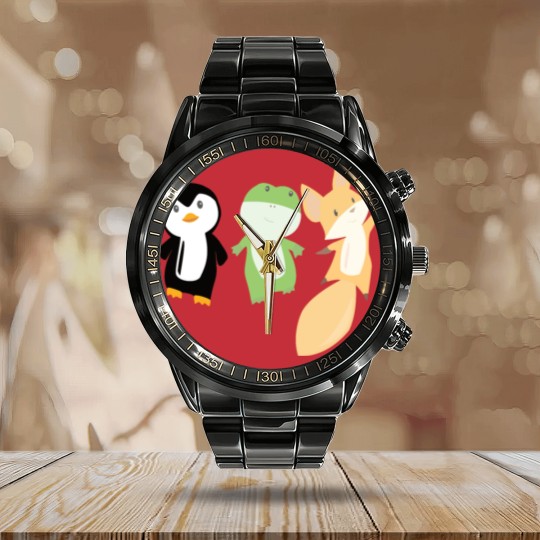 Discover Penguin frog fox cute animals for kids animal fun Calendar Steel Band Watch