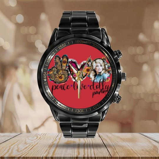Discover Love Peace & Dolly Parton Unisex Jersey Short Sleeve Calendar Steel Band Watch