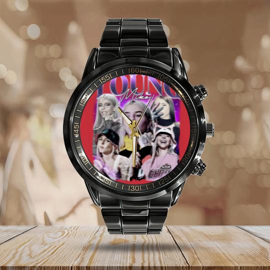 Discover Young Miko Rap Calendar Steel Band Watch, Baby Miko Trap Kitty Vintage 90s Style Calendar Steel Band Watch