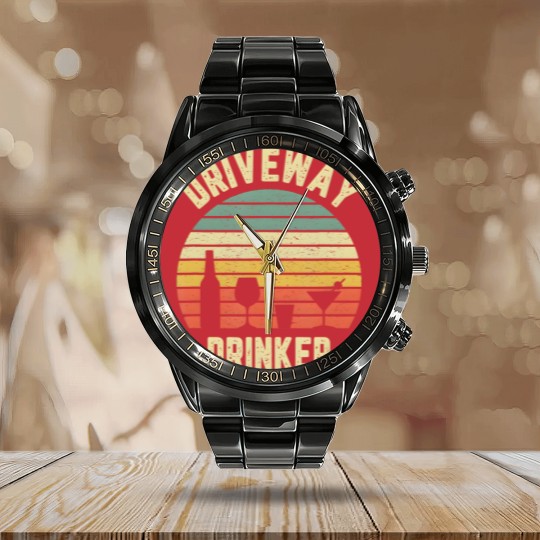 Discover Driveway Drinker Calendar Steel Band Watch Retro Vintage Drinking Calendar Steel Band Watch