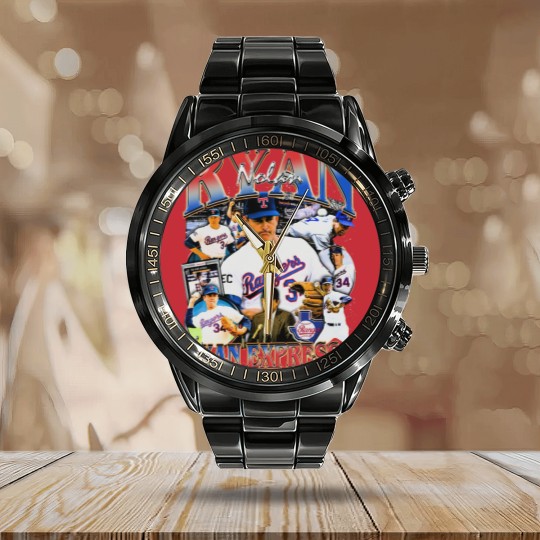 Discover Vintage 90s Graphic Style Nolan Ryan Calendar Steel Band Watch Vintage Sport Calendar Steel Band Watch