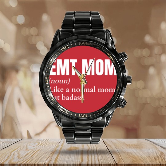 Discover Funny Badass EMT Mom Definition Calendar Steel Band Watch
