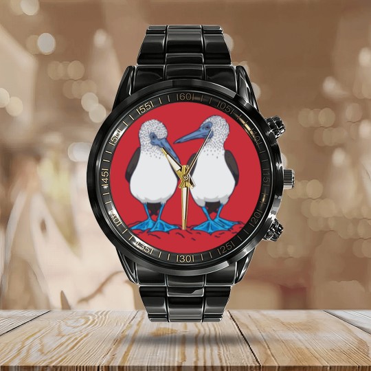 Discover Blue Footed Booby Birds Calendar Steel Band Watch
