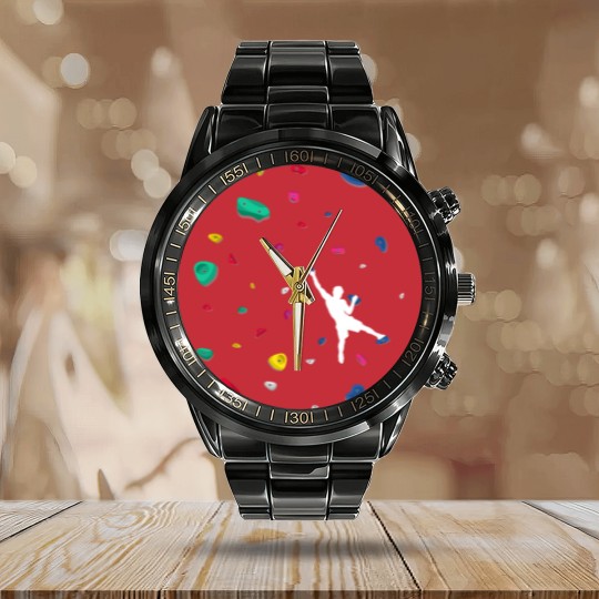 Discover Climbing Boulder Wall Rock Climber Bouldering Calendar Steel Band Watch
