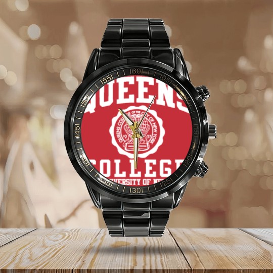 Discover Queens College Logo Calendar Steel Band Watch