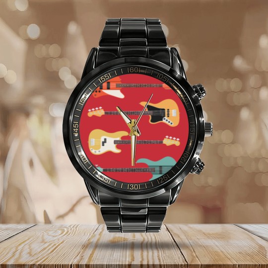 Discover Vintage Bass Guitar - Bassist Rock Music Band Gift Calendar Steel Band Watch
