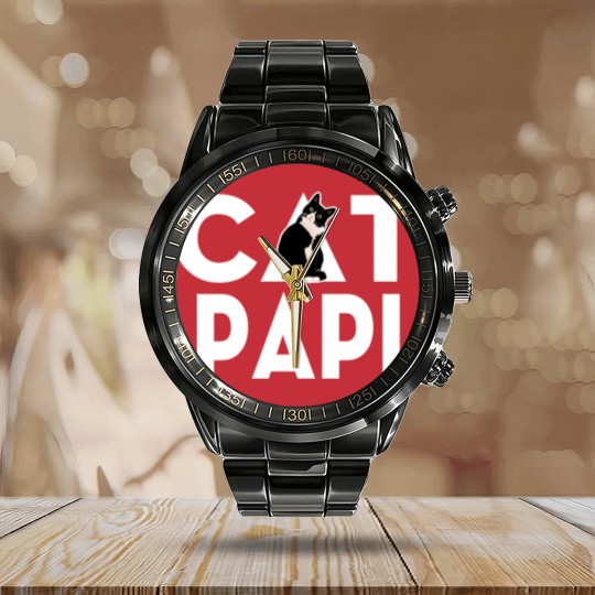 Discover Men's Cat Dad Calendar Steel Band Watch for Daddy Funny Father's Day Calendar Steel Band Watch Gift PAPI - Mens Cat Dad - Calendar Steel Band Watch