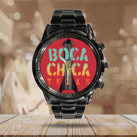Discover Boca Chica Texas Starship Cool Retro Calendar Steel Band Watch
