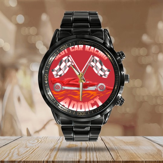 Discover Slot Car Racing Addict Slotcar - Slot Car Racing - Calendar Steel Band Watch