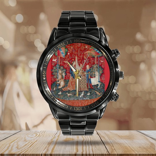 Discover Lady and Unicorn Medieval Tapestry Calendar Steel Band Watch