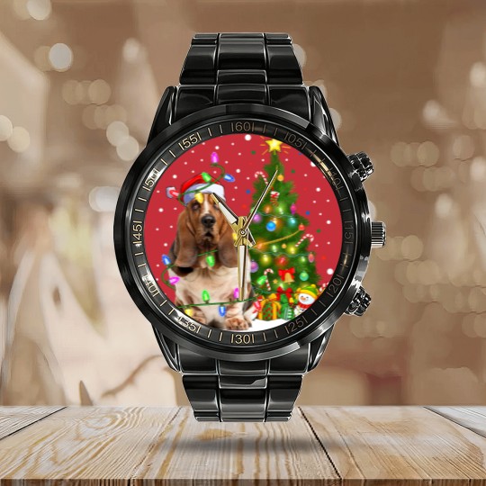 Discover Dog Basset Hound Lighting Xmas Tree Santa Basset Hound Dog Christmas Calendar Steel Band Watch