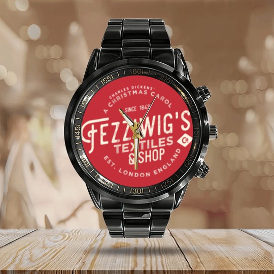 Discover christmas carol, fezziwigs, scrooge, holiday design t Calendar Steel Band Watch