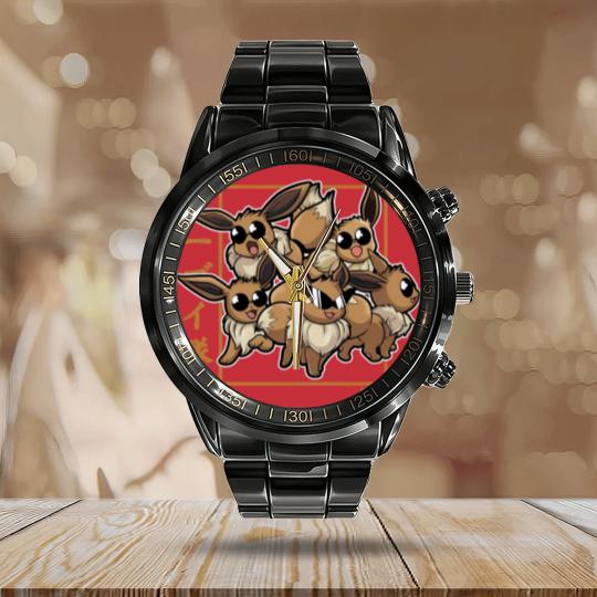 Discover Eevee Squad PKM Calendar Steel Band Watch Graphic Calendar Steel Band Watch,  Adult Men Unisex Game Cartoon Anime Japanese Umbreo Calendar Steel Band Watch
