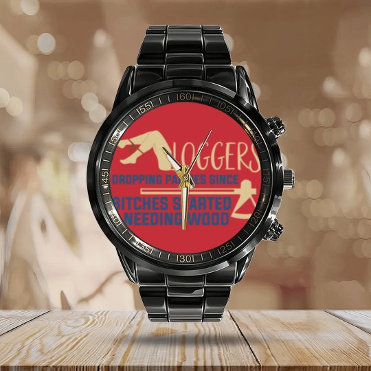Discover Logging Needing Wood Funny Logger Calendar Steel Band Watch