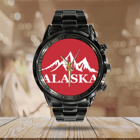 Discover Alaska Mountain Calendar Steel Band Watch