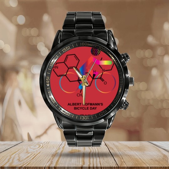 Discover Albert Hofmann's Bicycle Day Calendar Steel Band Watch