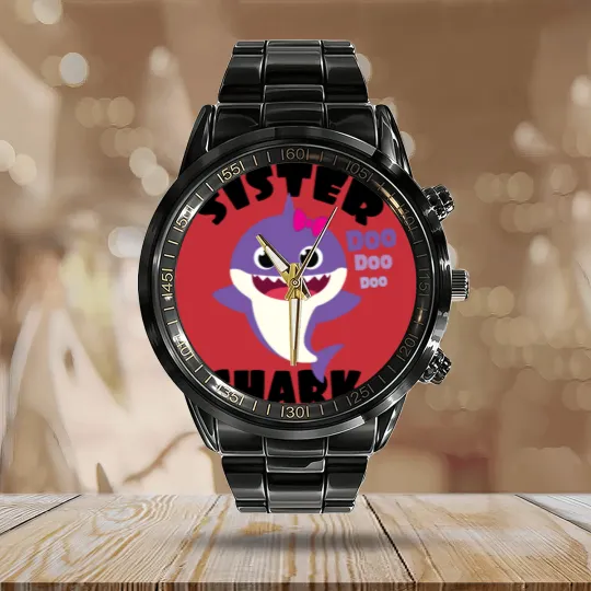 Discover Sister Shark Gift Cute Baby Shark Matching Family Calendar Steel Band Watch