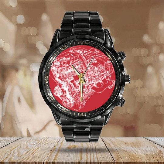 Discover Car Engine Calendar Steel Band Watch