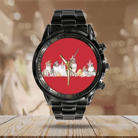 Discover Australian Shepherd Halloween  Calendar Steel Band Watch