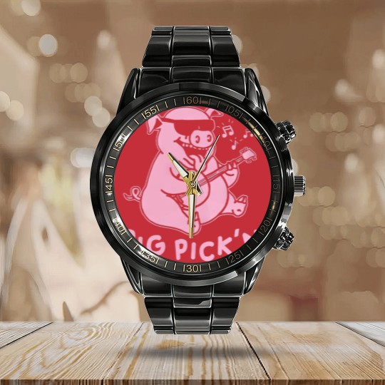 Discover Pig Playing Banjo Calendar Steel Band Watch Bluegrass Calendar Steel Band Watch Pig Pickin Calendar Steel Band Watch BBQ Calendar Steel Band Watch Calendar Steel Band Watch