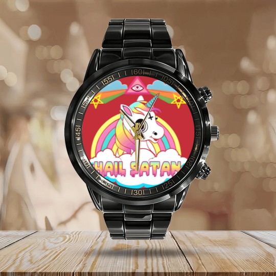 Discover Hail Satan Unicorn Rainbow Painting Drawing Design Calendar Steel Band Watch