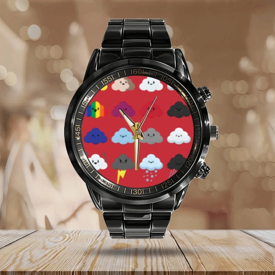 Discover Rain Drops Cloud Rainy Wet Clouds Cloudy Day Mood Calendar Steel Band Watch