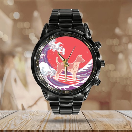 Discover American Hairless Terrier T- Calendar Steel Band Watch American Hairless Terrier Gifts - Ocean Waves Surfing American Hairless Terrier.  Gifts For American Hairless Terrier Moms, Dads & Owners T- Calendar Steel Band Watch