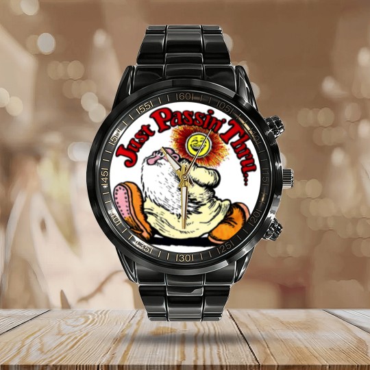 Discover Mr Natural Just Passin' Thru Calendar Steel Band Watch