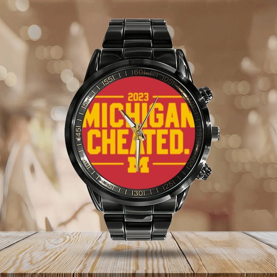 Discover Michigan Cheated College Football Fan Calendar Steel Band Watch